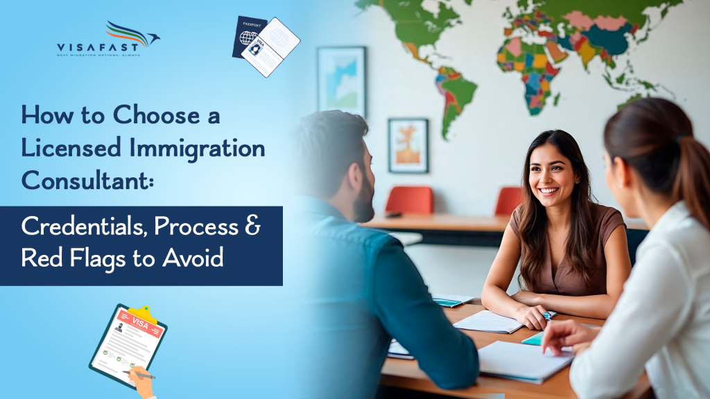 Consultation with a licensed immigration consultant discussing visa process, credentials, and application guidance